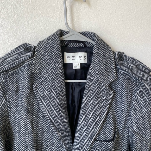 Reiss Women’s Single Breasted Houndstooth Wool Coat Size XL Wool Trench Pea Coat - Picture 2 of 10
